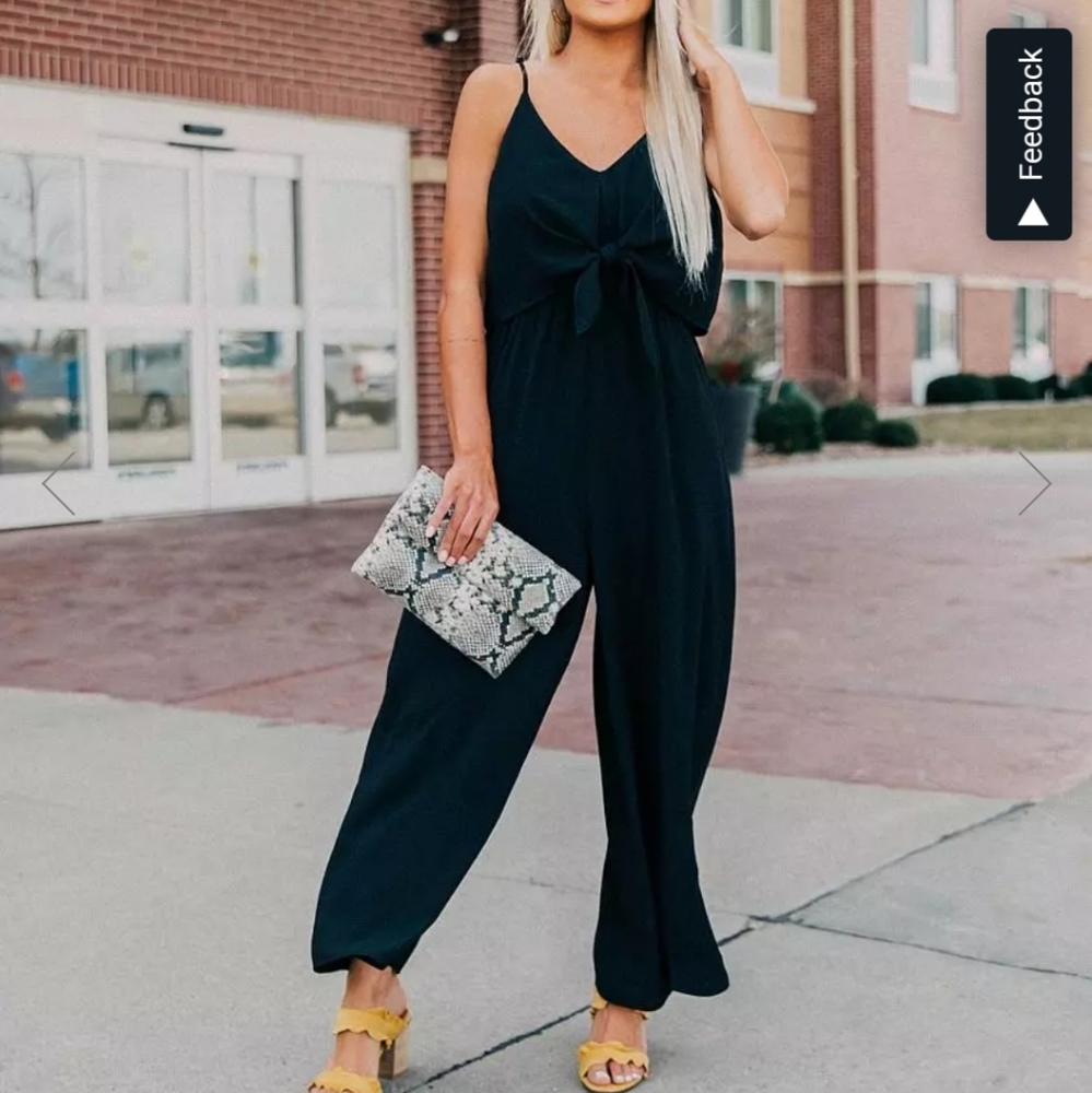 Mustard Seed - Wide Leg Front Tie Spaghetti Strap Jumpsuit